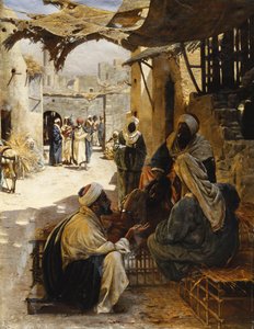 Arabit keskustelemassa kyläkadulla, 1894 tekijältä Rudolf Der G. Swoboda