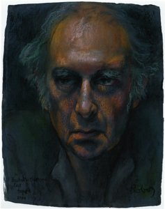 Harold Pinter Samuel Beckettin yksinäytöksisessä monologinäytelmässä Krappin Last Tape -muotokuva, Zsuzsi Roboz pastelliväreissä c