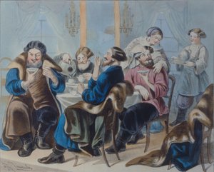 Tee ja Sokeri. Teejuominen tavernassa, 1800-luvun ensimmäinen neljännes tekijältä Rudolf Kasimirovich Zhukovsky
