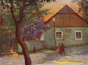 Johann Straussin maalaistalo Wienin Salmannsdorfin esikaupunkialueella (värilitho)
