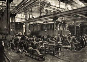 Saksan rautatiet - Reichsbahnin sähkövetureiden korjaamo Münchenissä. 1935 (printti) tekijältä Rudolf Lipus