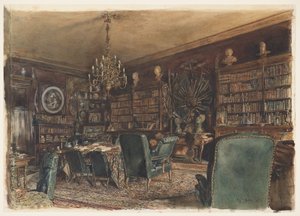 Kirjasto kreivi Lanckoronskin asunnossa Wienissä, Riemergasse 8. tekijältä Rudolf von Alt