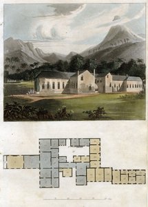 Näkymä ja suunnitelma Longwood Housesta, St. Helena: Napoleon Bonaparten asuinpaikka