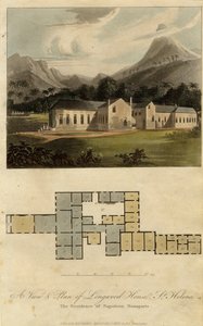 Näkymä ja suunnitelma Longwood Housesta, St. Helena: Napoleon Bonaparten asuinpaikka, 1817
