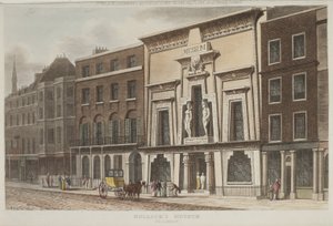 Näkymä Bullocksin museoon, joka tunnetaan paremmin nimellä Egyptian Hall, Piccadillyllä, 1815 (akvatintta). tekijältä Rudolph Ackermann