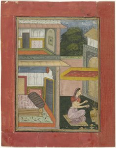 Gunakari Ragini, nainen istuu palatsin hovissa tekijältä Rukn ud din (attributed to)