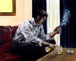 Herrasmiehen pako, 2025 (öljy kankaalle) tekijältä Ruslana Levandovska