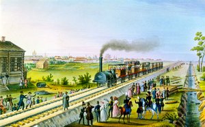Ensimmäisen rautatien avaaminen Pietarista Pavlovskiin Venäjälle, 1830-luku. tekijältä Russian Master