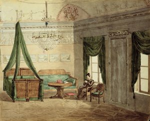 Uusklassinen Bedchamber, 1819 (wc paperilla) tekijältä Russian School