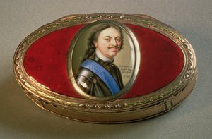 Nuuskalaatikko, jossa Pietari Suuren muotokuva, 1727 (kulta) tekijältä Russian School