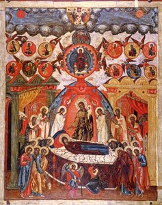 Dormition, 1700-luku (tempera taulussa) tekijältä Russian School