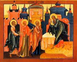 Jeesuksen esitys temppelissä, 1800-luvun alku. tekijältä Russian icon.