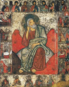 Profeetta Elia erämaassa kohtauksineen elämästään ja deesisistä, 13. - 14. päivän ensimmäinen kolmannes tekijältä Russian icon.