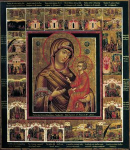 Tikhvinin neitsyt rajakohtauksilla, 1800-luvun ensimmäinen neljännes. tekijältä Russian icon.
