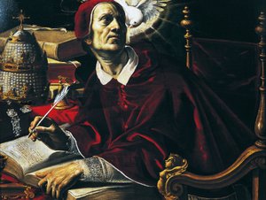 Pyhä Gregorius Suuri, Rutilio Manettin (1571-1639) maalaus, öljy kankaalle, 67x89 cm, Italiaa
