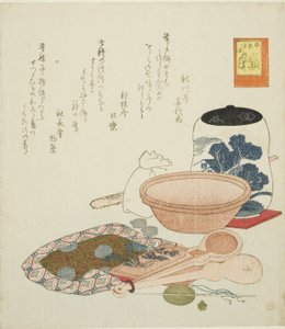 Purkki, vaaka ja kulho, nro 6 sarjasta "Jäniksen kerskakuljetukset (Usagi tegarabanashi)". tekijältä Ryuryukyo Shinsai