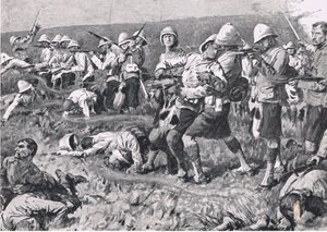 Majuba Hill, 27. helmikuuta 1881 (1. buurien sota), kuvitus brittiläisistä taisteluista maalla ja merellä, 1915