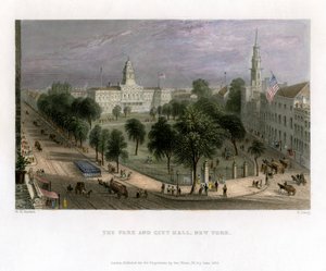 Puisto ja kaupungintalo, New York, USA, 1838.