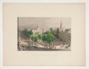 Puisto ja kaupungintalo, New York, kuvitus Nathaniel Parker Willisille