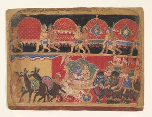 Krishna ja Kshatriya Maidens jatkavat Dwarkaan..., Ka. 1520-30. tekijältä Sa Nana