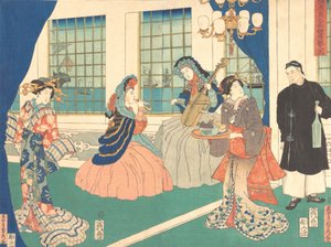 Ulkomaisen liikelaitoksen salonki Yokohamassa, 9. kuukausi, 1861. tekijältä Sadahide Utagawa