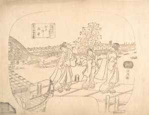 Proof Line-Block Print for Fan, 18th century. tekijältä Sadahide Utagawa
