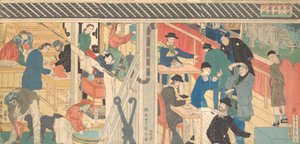 Myyntihuone ulkomaankaupparakennuksessa Yokohamassa, 1861. tekijältä Sadahide Utagawa