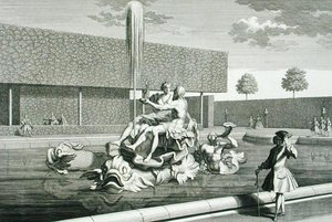 Neptunuksen ja Thetisin suihkulähde Belvederen palatsissa, Wienissä, kaiverrus Jakob Gottlieb Thelott (n. 1711-75), julkaistu n. 1730-40 (kaiverrus)