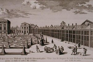 Näkymä yhdestä appelsiineista Schwarzenbergin prinssin puutarhassa Wienissä, kaiverrus Georg-Daniel Heumann (1691-1759), julkaistu noin 1724-37 (kaiverrus) (katso myös 170855)