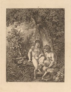 Kaksi satyyriä metsässä, 1777. tekijältä Salomon Gessner