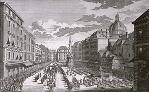 Näkymä kulkueesta Grabenissa Georg-Daniel Heumannin (1691-1759) kaiverruksesta tekijältä Salomon Kleiner
