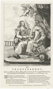Lause Westminsterin rauhaan, 1654 Vree-Verbondtilla, suljettuna korkean välissä: Moog: Heeren Staten der Vereenighde Nederland, ende Republikcke van Englandt. Geteeckent den 15 van Gras-maant, 1654 (otsikko esineessä) tekijältä Salomon Pietersz. Lachair