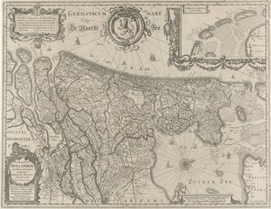 Hollannin topografinen kartta Comitatus Hollandiae (otsikko esineessä) tekijältä Salomon Rogiers