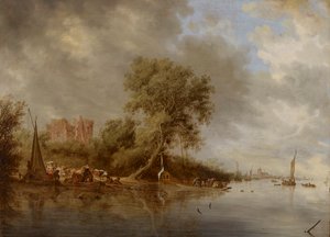 Jokimaisema Egmondin linnan raunioilla, 1641. tekijältä Salomon van Ruisdael or Ruysdael