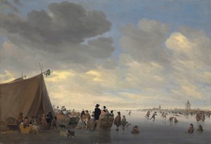 Luistelijat Lek-joella, Viasen kaupunki tuolla takana, 1653