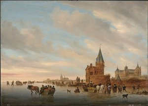 Talvimaisema jäänautinnoilla Arnheimin kaupungin capriccion edessä, 1652 tekijältä Salomon van Ruisdael or Ruysdael