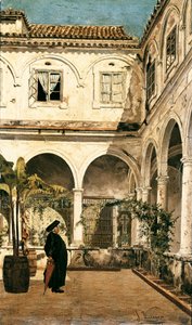 "" Isä Salabot Pyhän Francois of Cadizin luostarin luostarissa (Cadiz)" Salvador Viniegra y Lasson (1862-1915) maalaus 1881 Cadiz. Cadizin museo. Espanja tekijältä Salvador Viniegra y Lasso de la Vega