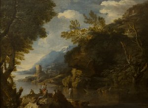 Maisema hahmoilla ja veneillä, n. 1635-73 (öljy kankaalle) tekijältä Salvator (follower of) Rosa