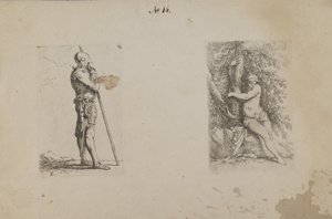 (Figuurisarja) Panssaroitu mies, jolla on keihäs kädessään) tekijältä Salvator Rosa
