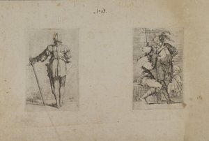 (Figuurisarja) Kypäräpäisen miehen selkä, seisova) tekijältä Salvator Rosa