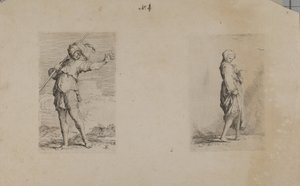 (Figuurisarja) Seisova mies, jolla on höyhenpäähine tekijältä Salvator Rosa