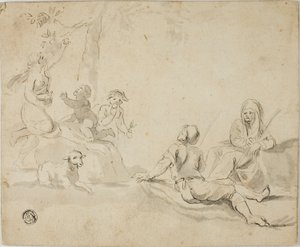 Omenankorjaajat ja lepäävät paimenet tekijältä Salvator Rosa
