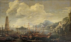 Satama majakkaineen ja laivoineen tekijältä Salvator Rosa