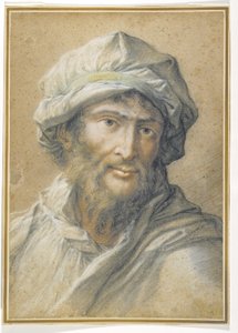 Parrakkaan miehen pää, jolla on turbaani tekijältä Salvator Rosa
