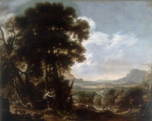Hermina kaivertaa puuhun nimen Tancredi, Salvatore Rosan teos, joka on konservoitu Galleria Estense Modenassa tekijältä Salvator Rosa