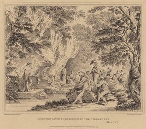 Johannes Kastaja saarnaa erämaassa, Matteus tekijältä Salvator Rosa