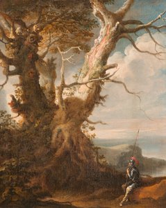 Maisema Halberdierin kanssa tekijältä Salvator Rosa