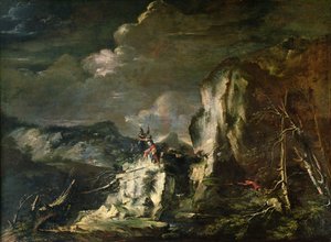 Kalliomaisema metsästäjän ja sotureiden kanssa tekijältä Salvator Rosa