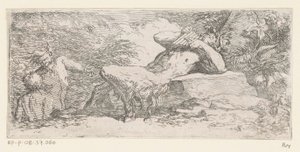 Satyr pannuhuilulla Tritons and River Gods (sarjan nimi) tekijältä Salvator Rosa