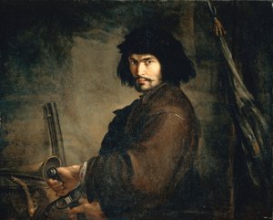 Omakuva soturiksi pukeutunut, Salvator Rosa (1615-1673), öljy kankaalle, 94x107 cm tekijältä Salvator Rosa